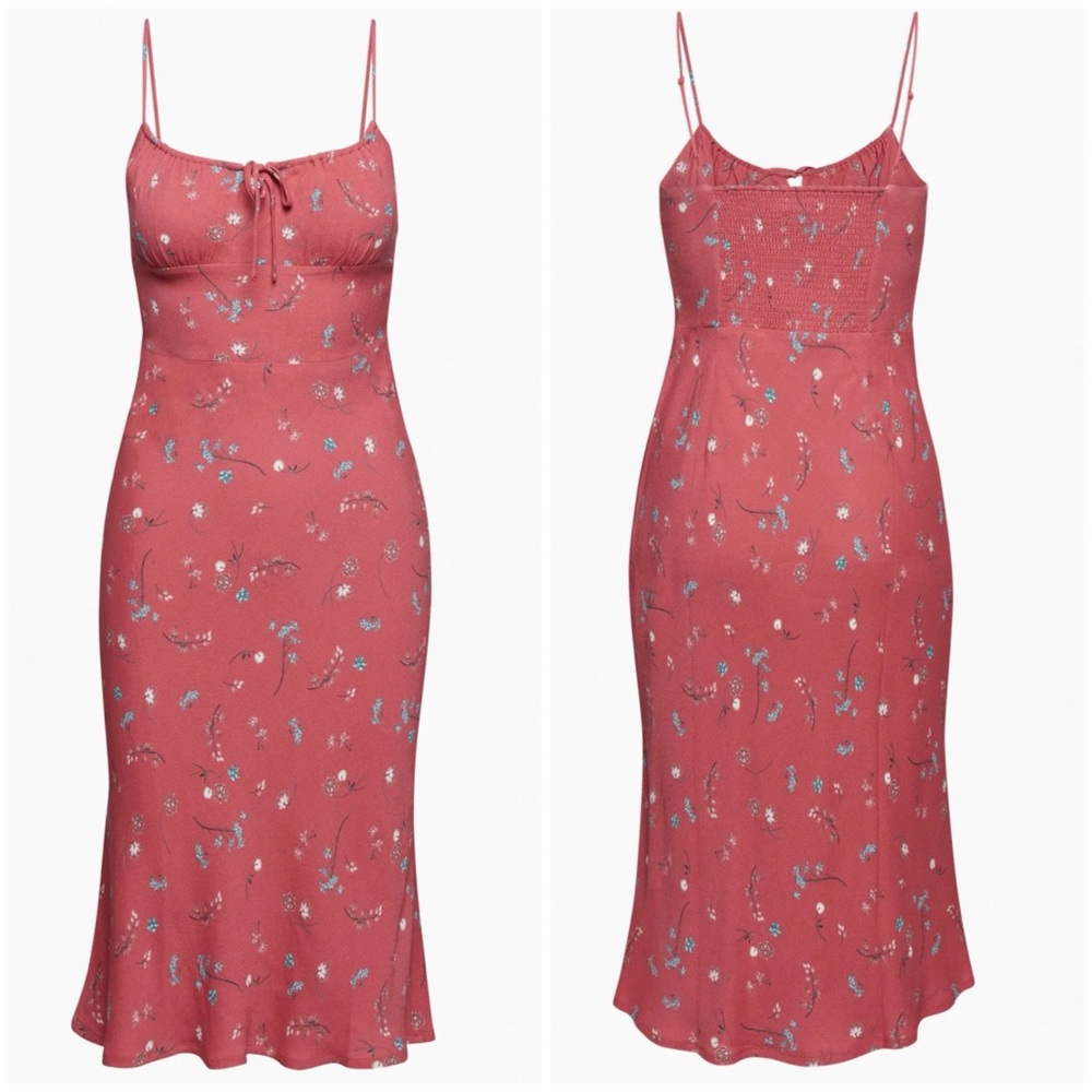 Aritzia Bellow Midi Dress Size 14 Floral Ruched Slip Summer Adjustable